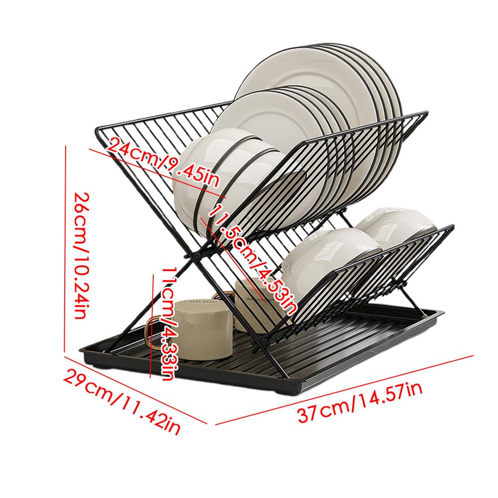 

Foldable Dish Rack 2 Tier Countertop Dish Drying Rack Carbon Steel/Stainless Steel Detachable Water Catcher Tray Drying Rack чёрный