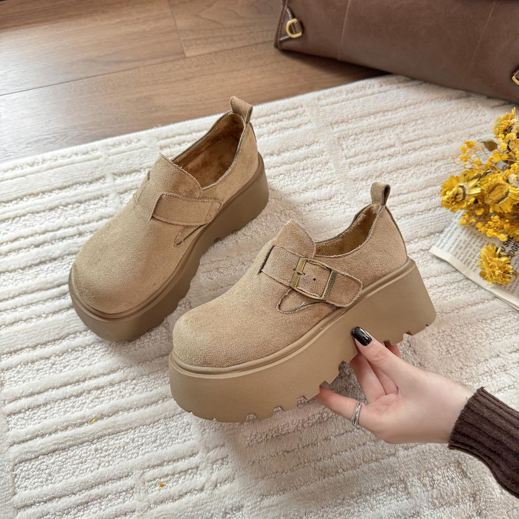 Boken Shoes Women's 2026 Spring and Autumn Plush  Big Head Lefu Shoes Plush Women's Shoes