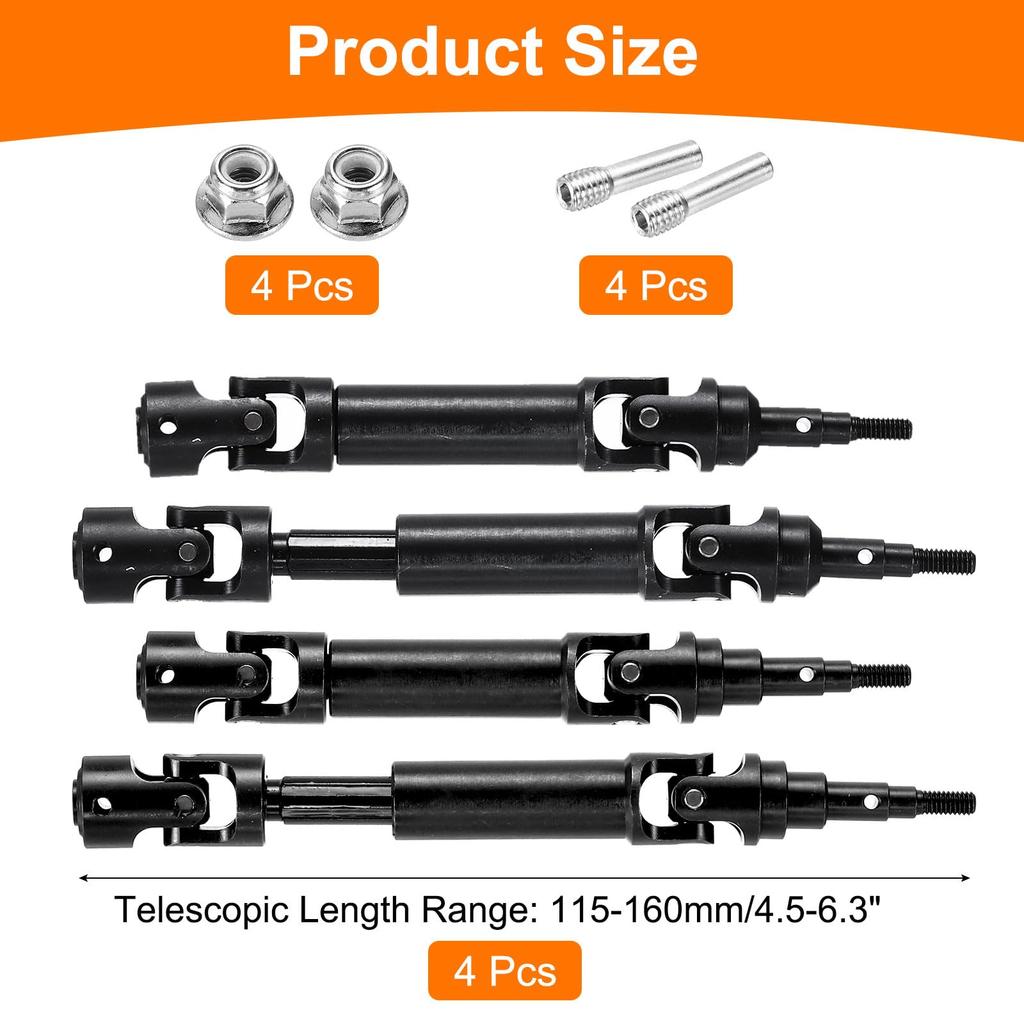 uxcell 4pcs RC Drive Shafts, Front and Rear C VD Drive Shafts, Metal Universal Replacement Upgrade Parts for 1/10 RC Cars, 115-160mm