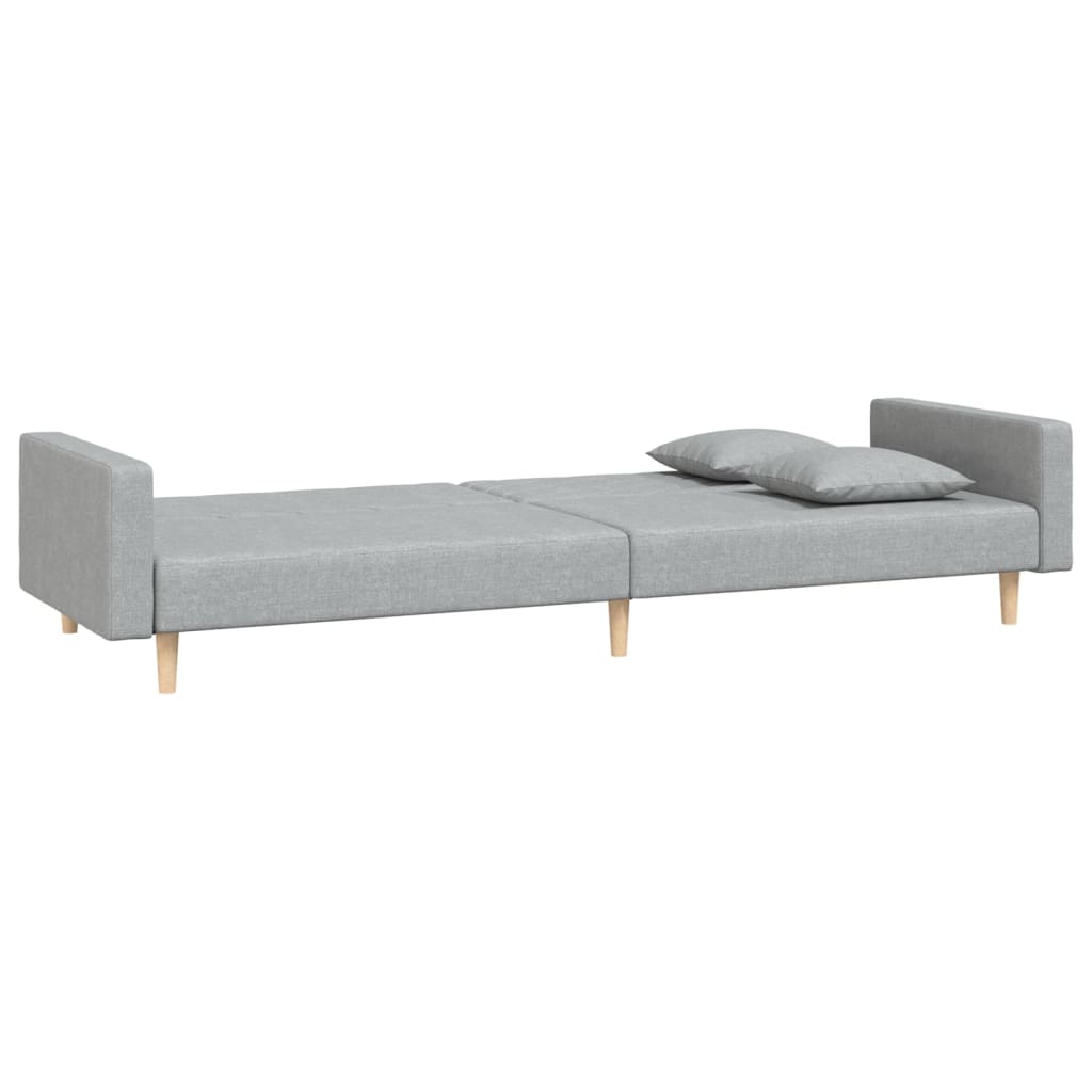 2 Seater Sofa Bed with 2 Pillows Light Grey Fabric
