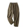 2025 Summer New Literary and Retro Cotton and Linen Harlan Pants Women's Double-pocket Elastic Waist Thin Solid Color Nine-point Pants