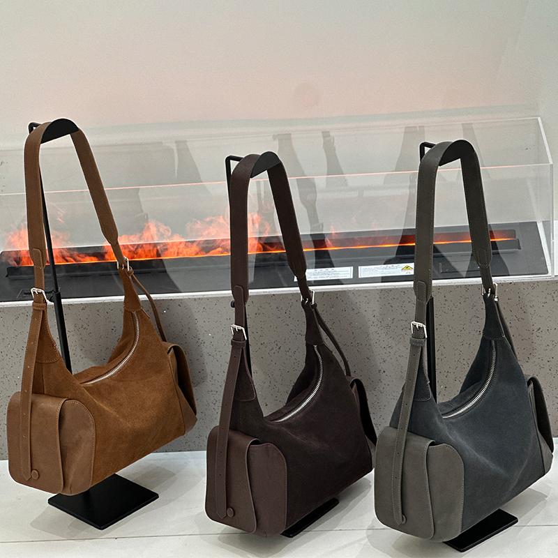 New Ladies leather multi pocket practical diagal cross bags women's suede bag fashiable designer style trendy shoulder bag