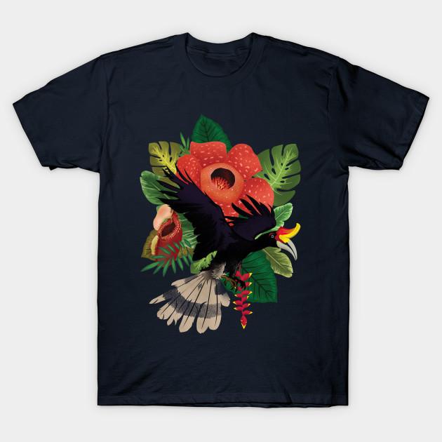 Men Black Print T-shirt Rhinoceros Hornbill No-Cut Transfer Paper Print Cotton Tshirt S тёмно-синий