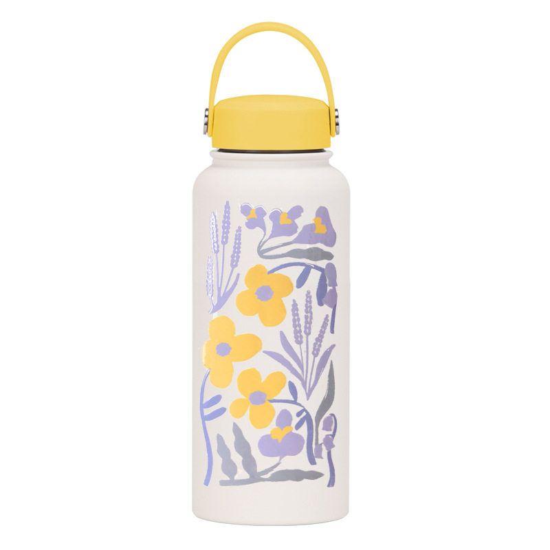 2025 New Model 1L Large Capacity Thermos Cup with Wide Mouth, Portable Handle, Sports Water Bottle, Outdoor Printed Water Cup for Women