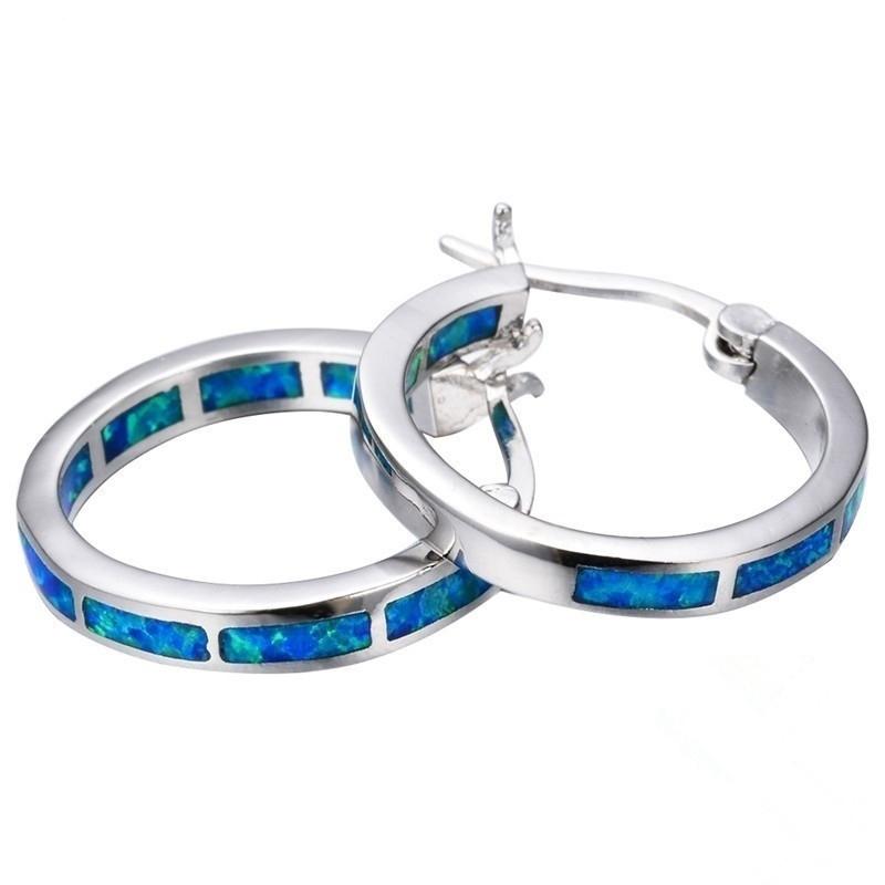 Klassische Mode Blaue Feuer-Imitation Opal Creolen Für Damen Accessoires Braut Verlobungsparty Hochzeit Schmuck Mädchen Geschenk