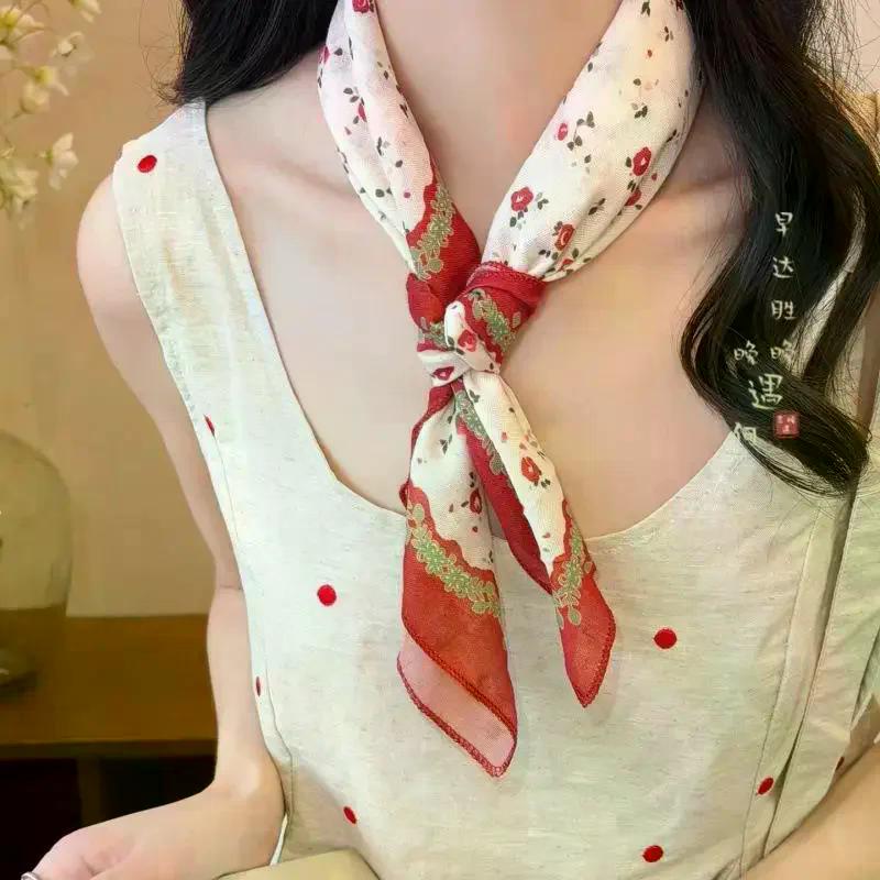 Vintage Floral Headscarf Women Bandana Head Wrap Hair Clips Headwear Summer Travel Beach Hair Accessories