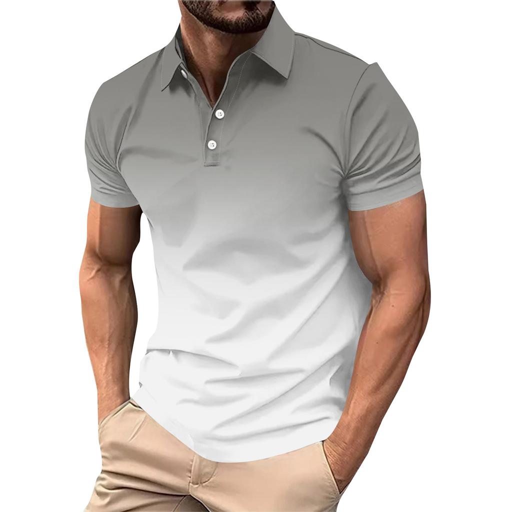 Gradient Color Summer Short Sleeved Lapel Button Men's Casual Top