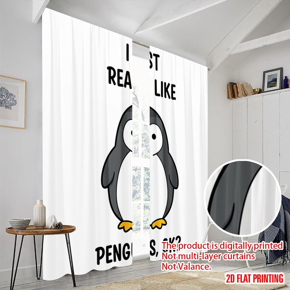 2pcs 2D flat printing Curtains Cute Penguin Lover Gift Fabric Without Electricity Seasonal Party & Holiday Decor Perfect for