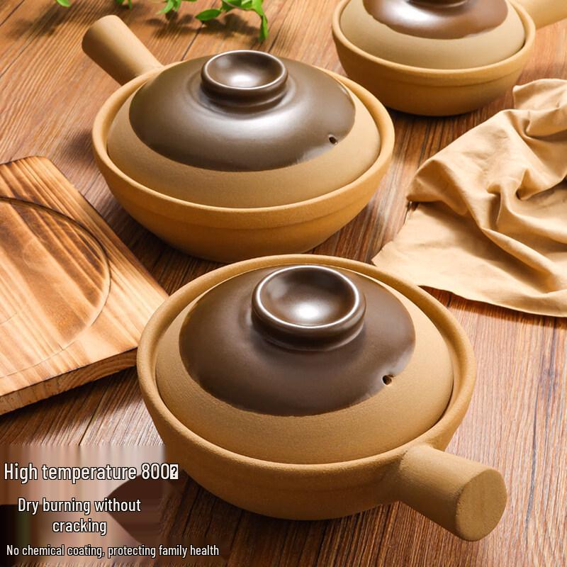 Traditional Claypot Rice Clay Pot - Unglazed, Single Handle