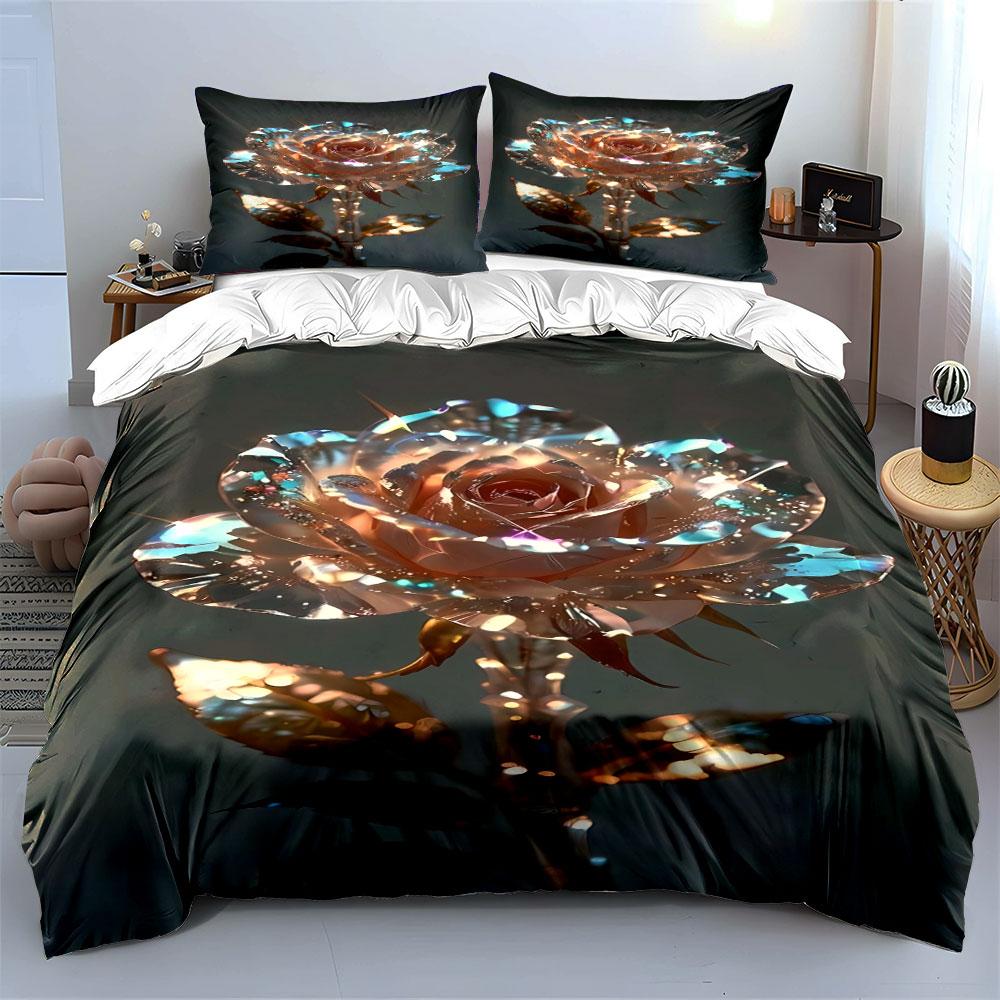 Glowing Rose with Sparkles. Bedding Sets Duvet Cover Sets Duvet Covers Pillowcases(1*Duvet Cover 2*Pillowcases Without Duvet Insert)
