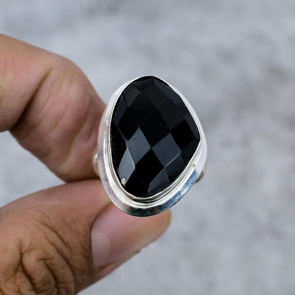 Black Spinel Gemstone Handmade 925 Sterling Silver Jewelry Ring Size 9 M-261
