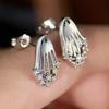 Huitan Halloween Stud Earrings Ghost Design Cute Festival Silver Color Jewelry Inlaid Shiny CZ Spooky Party Accessories Gift