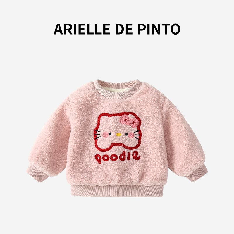 French Arielle De Pinto Girls  Sweatshirt Winter Style Cartoon Fleece Sweatshirt Korean Style Fashionable and Cute Sweater Pink 140