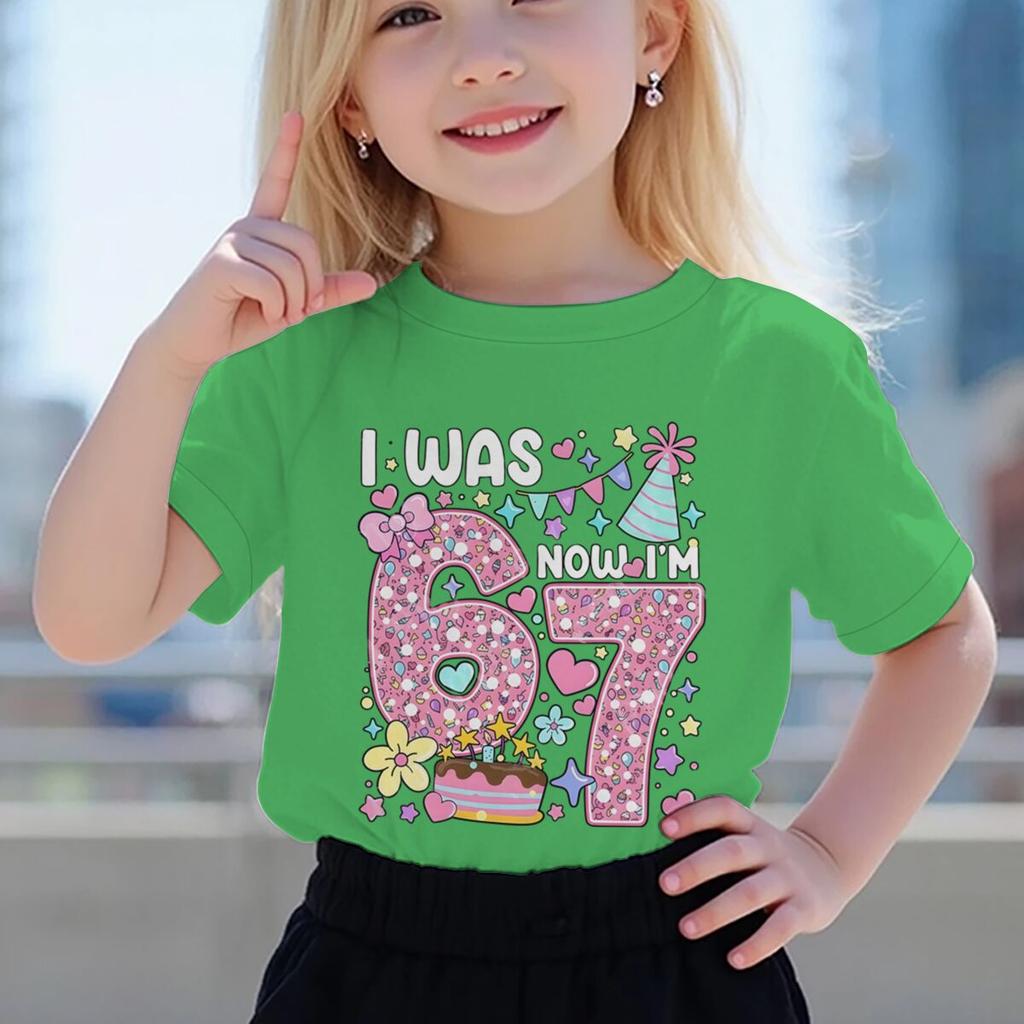 Girls I Was 6 Now I'm 7 T-shirt 7th Birthday Shirt Round Neck Short Sleeve Cotton Tee Age 7 Outfit Number Print Girls Clothes