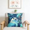 1Pcs Cushion Cover Dark Blue Background an Owl with BlueGreen Feathers Surrounded by Dark Flower Branches and Leaves Retr