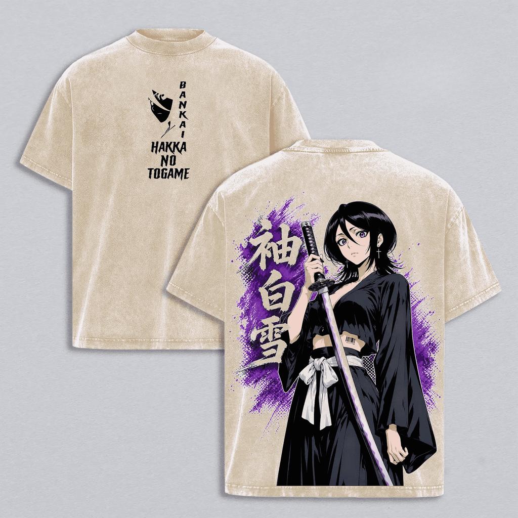Kuchiki Rukia BLEACH Anime T-shirt Vintage Washed Oversized T Shirt Summer 100% Polyester Short Sleeve Tees Clothes Men Clothing