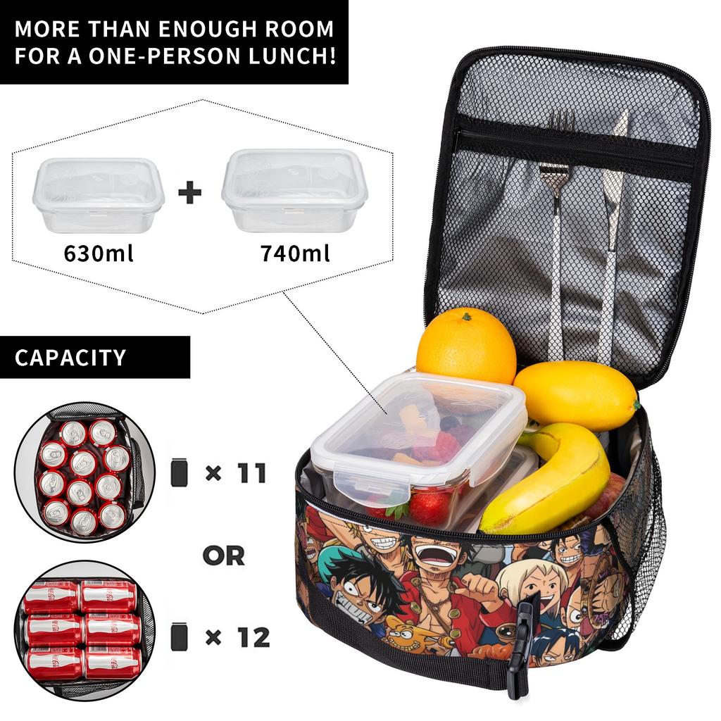 Colorful Chibi Straw Hat One Piece Lunch Bag  Lunch Box For Men  Fashion Designer Thermal Lunch Bags Portable Zipper Cooler Bag