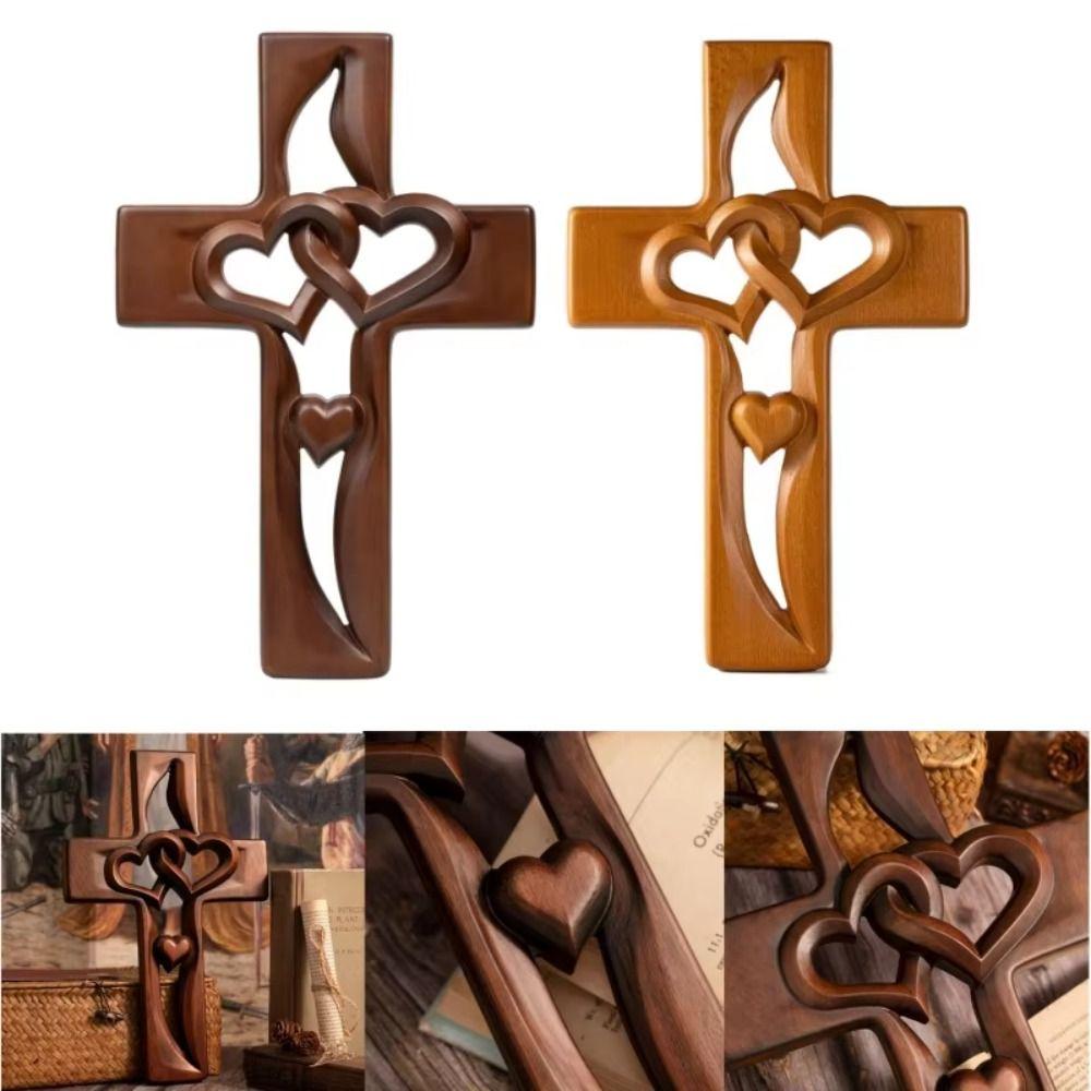 Valentine's Day Loveheart Cross Pendant Christian Log Cross Pendant  Easter