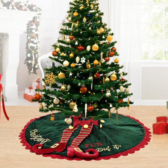 Yousheng Christmas Tree Skirt with Elf Legs Festive Red Green Decorative Wrap Xmas Holiday Base Cover for Indoor Outdoor Use