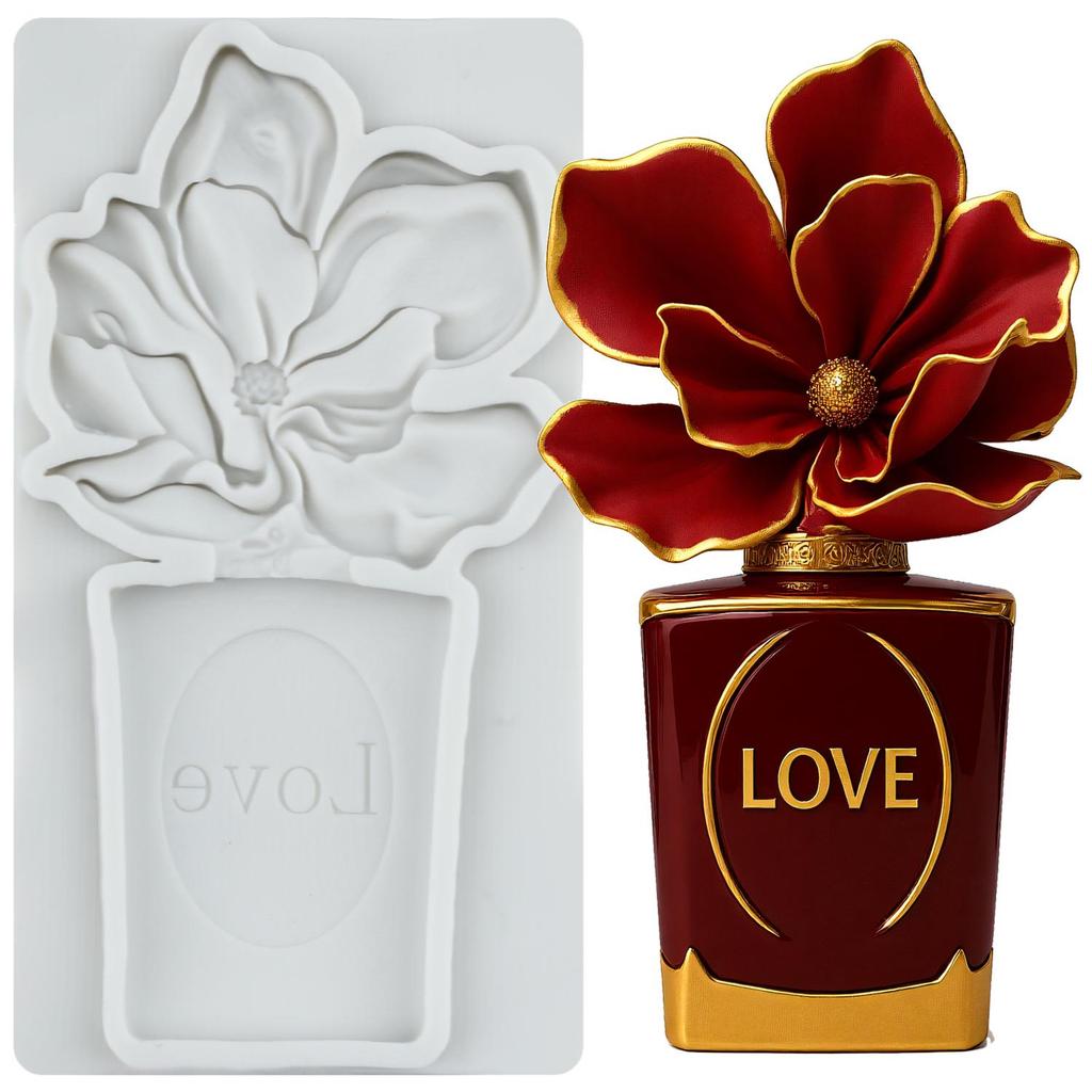 Perfume Bottle Silicone Molds Perfume Bottle Flower Fondant Mold Cake Decorating Tools Cupcake Topper Chocolate Candy Craft Gum Paste Polymer Clay