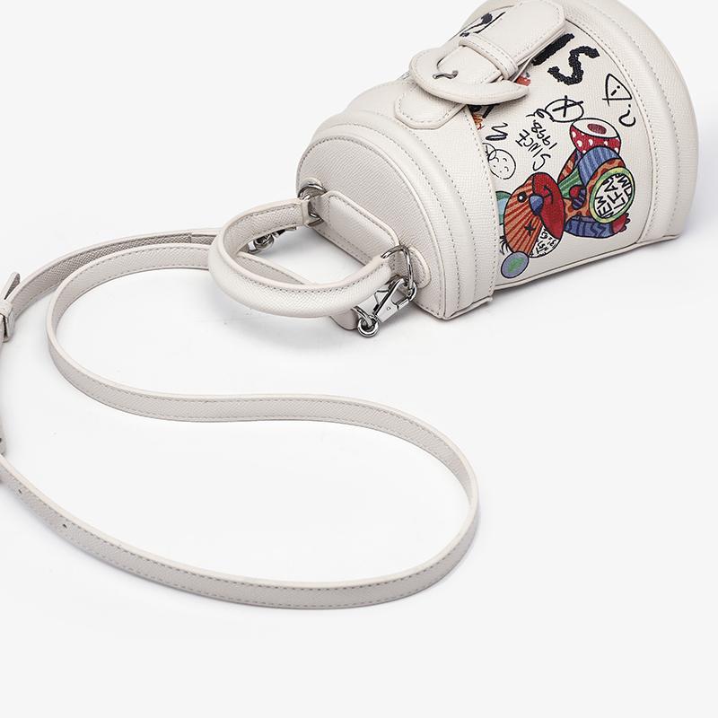 Graffiti Cartoon Crossbody Bag for Girls Feminine Bag Birthday Gift Funny White