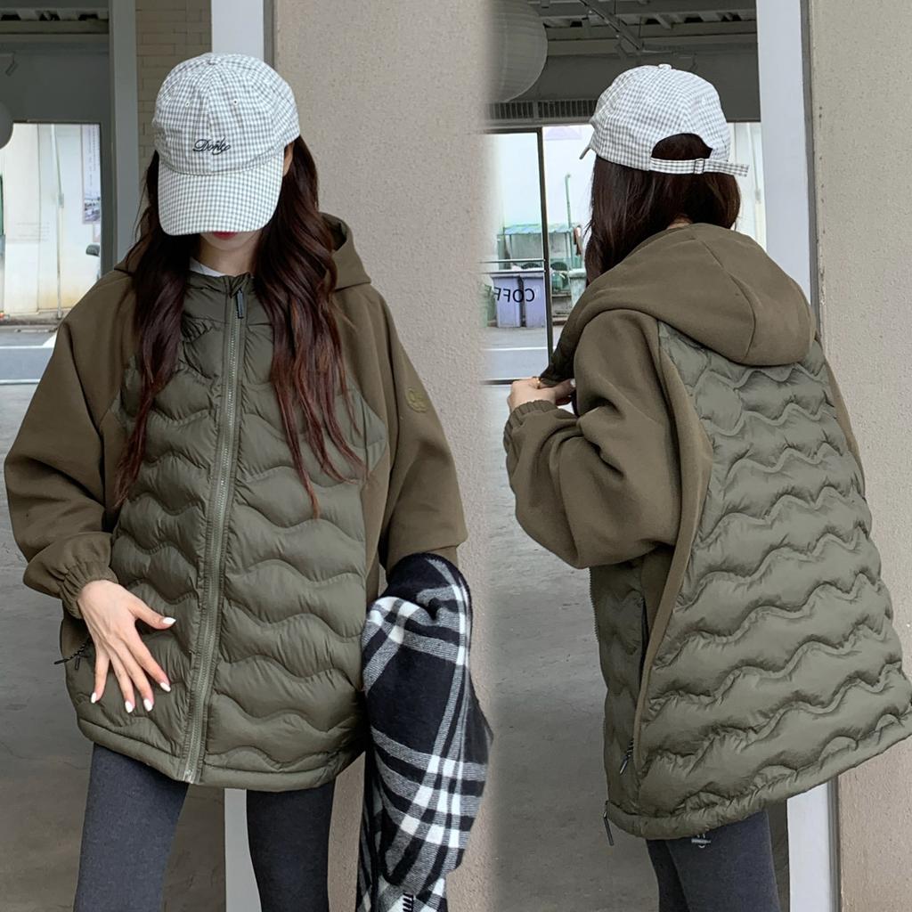 Large size new hooded cotton-padded clothes women's light jacket cotton-padded jacket sleeves splicing loose cotton-padded clothes girlfriend clothes