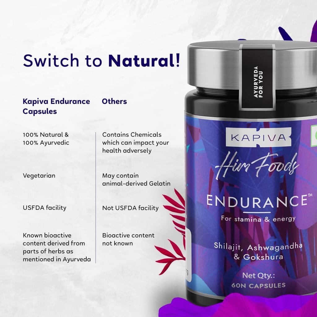 Kapiva Endurance Capsules 60n X 2 Pack Herbal Blend for Energy Stamina and Peak Performance Naturally