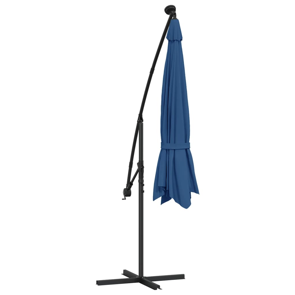 Umbrella with LED Lighting Steel Pole Azure Blue 350 cm