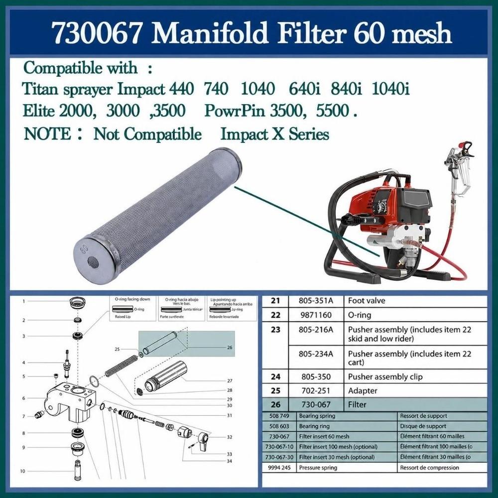 Stainless-Steel Airless Spray Pump Filter 730-067 Paint Sprayer Filter High Pressure Filter