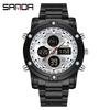 Sanda Men's Multifunctional Large Dial Steel Strap Waterproof Watch with Three Time Zones for Outdoor Sports - Model 3394