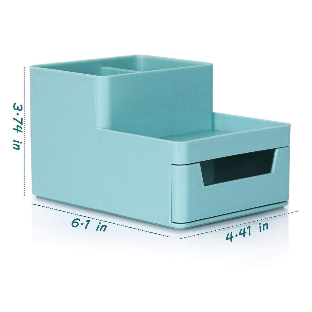 WuGeShop Desk Pencil Holder with Drawer, Plastic Desktop Stationery Organizer, Multifunctional Storage Caddy for Office, Home, School, Classroom