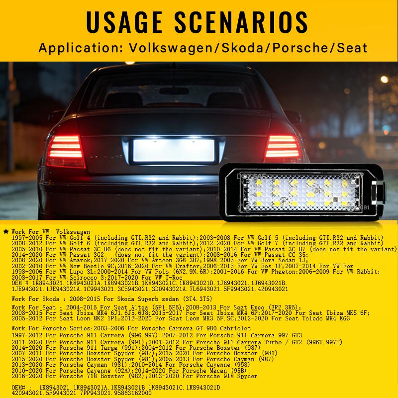 For VW GTi Golf 4 5 6 7 MK4 MK5 MK6 MK7 Passat B7 CC EOS Scirocco Beetle 2PCS LED Number License Plate Lights With Canbus
