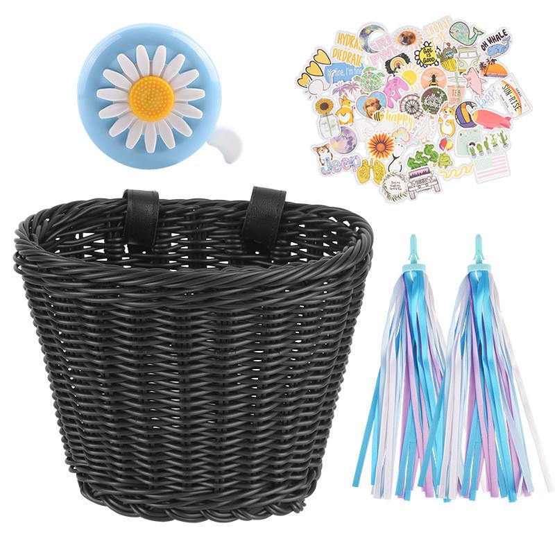 Cesto per Bicicletta per Bambini con Design Intrecciato Vintage e Campanello per le Avventure in Bicicletta dei Bambini