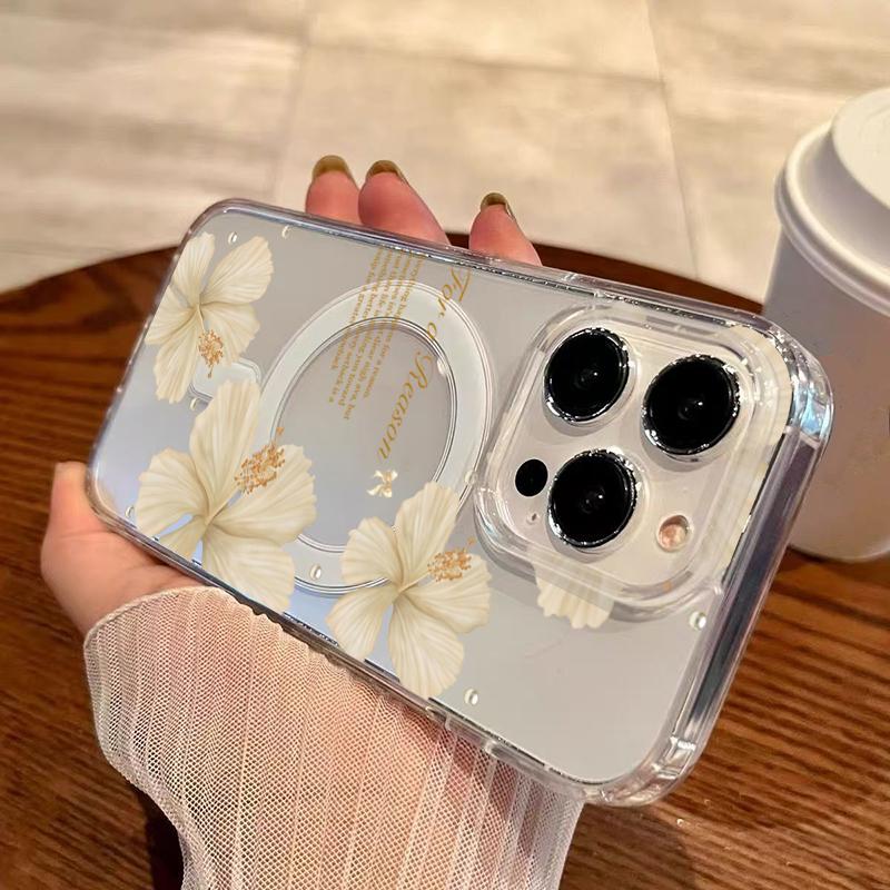 Floral Lily Orchid Pattern Magnetic Phone Case For iPhone 17 Pro 16 15 14 13 12 11 17 Pro Max 7 8 Plus 16E 17 Air Clear Cover