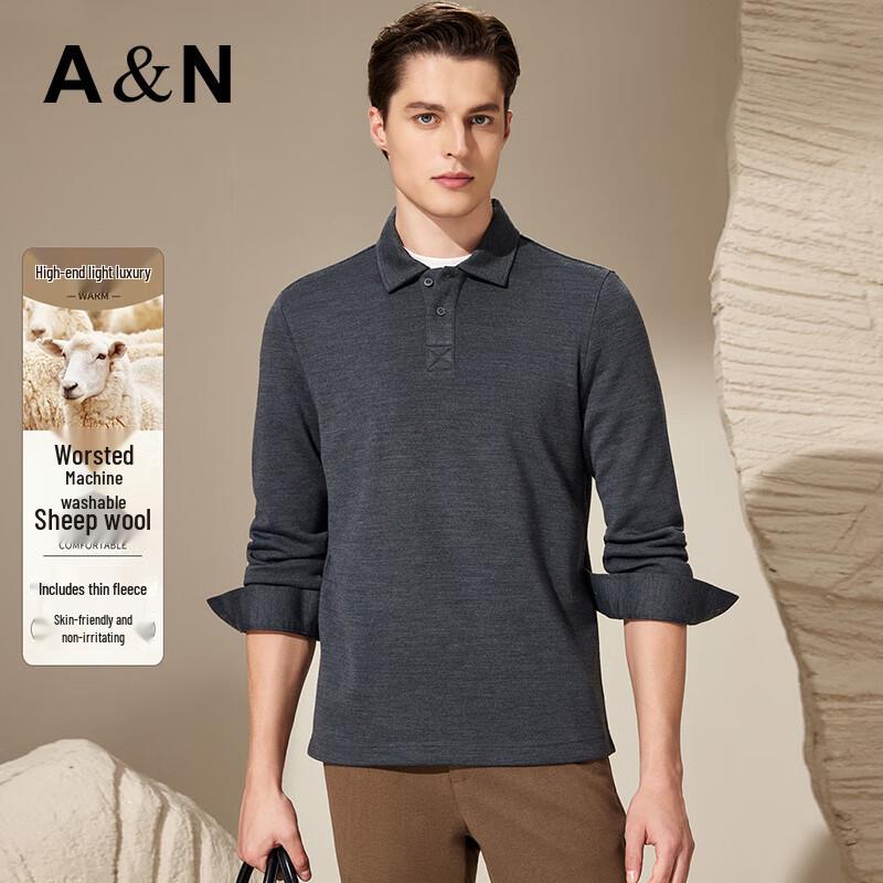 Men s Fine Wool Blend Long Sleeve Polo Shirt 56