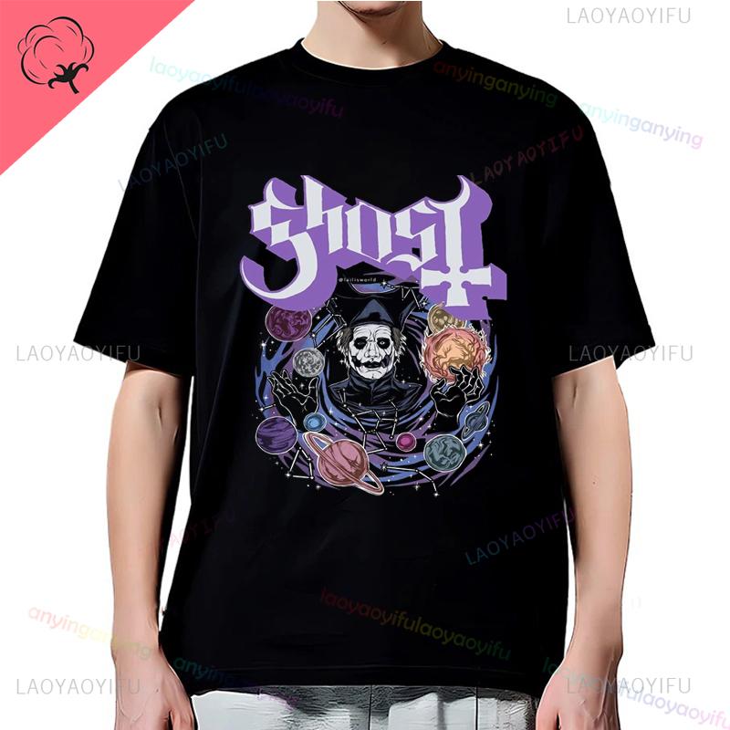 Y2K-Ghost-Band-T-shirt Mens Rock Band Graphic Pattern Cotton T-shirt Casual Vintage Horror Style Harajuku Short-sleev Women Top