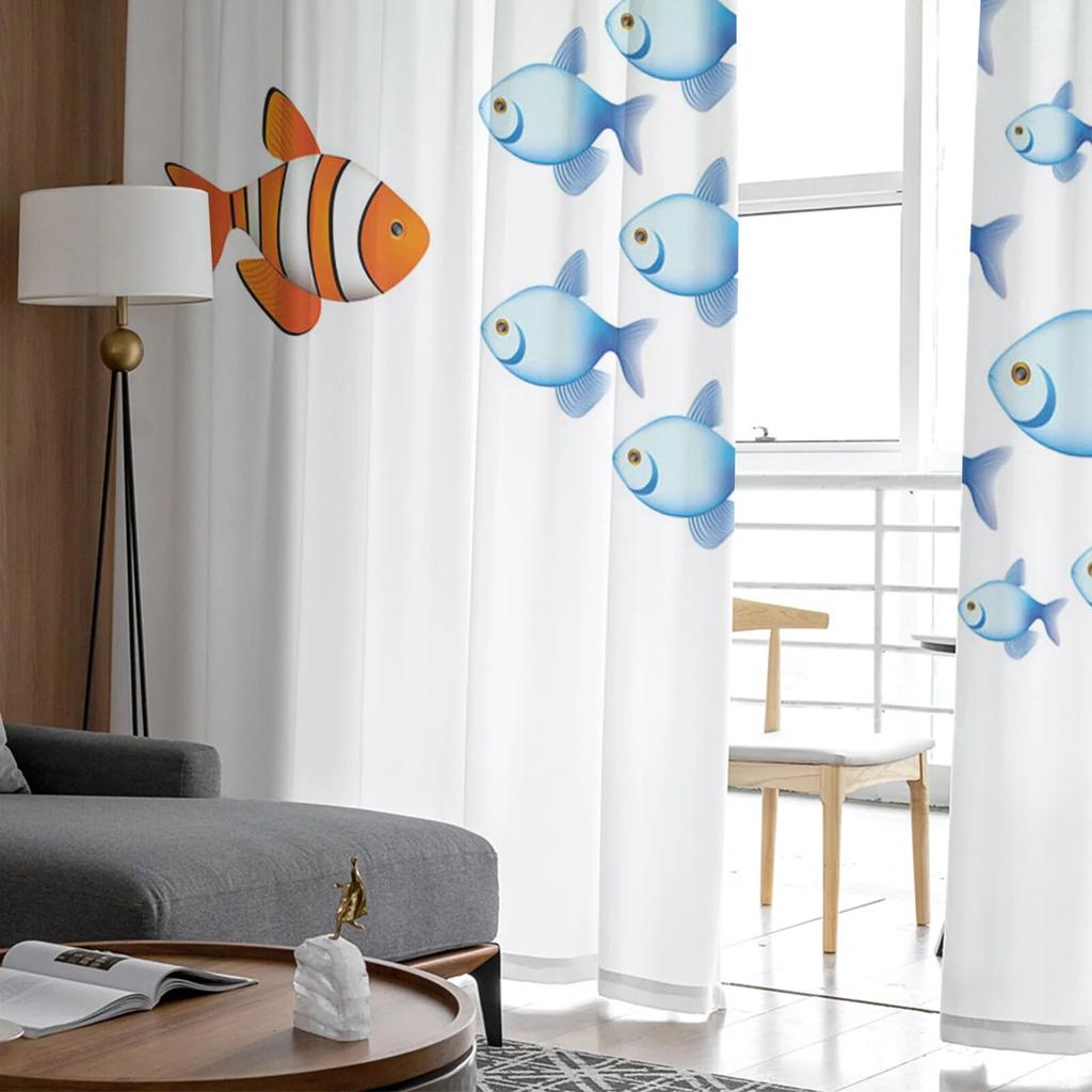 Carp Animal Fish Geometric Tulle Curtains For Living Room Sheer Curtain Bedroom Voile Decorative Window Treatments
