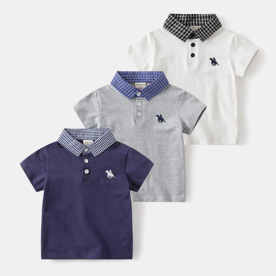 Boys Short Sleeve Shirt with Plaid Collar Summer Thin Fashion Tops for Toddler Kids Baby High End T Shirt