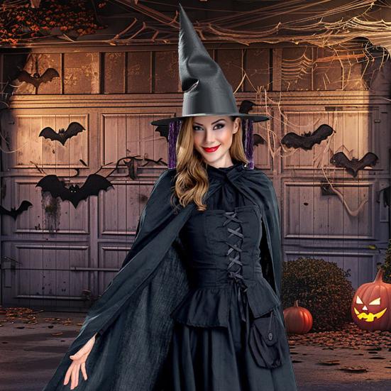 Women Witch Hat Dark Mysterious Style Oxford Cloth Witch Hat with Tassel Decoration Cosplay Parties Accessories