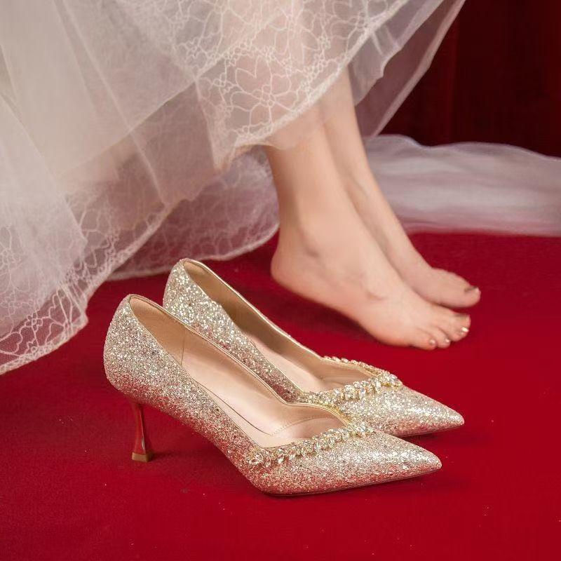 Premium pointed head shallow mouth stiletto single shoes women's spring and summer French versatile not tired feet high heels women