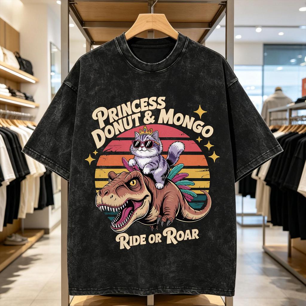 Dungeon Crawler Carl Washed T-Shirt Mens Princess Donut Vintage Cotton T Shirts Summer O-Neck Hipster Tees Simple Plus Size Tops