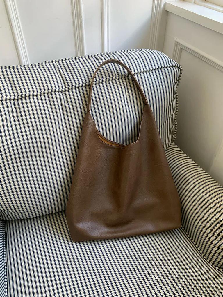 Large Capacity Women's Shoulder Bag Solid Colour Female Simple Underarm Bags Soft PU Leather Ladies Hasp Tote Purse Handbags