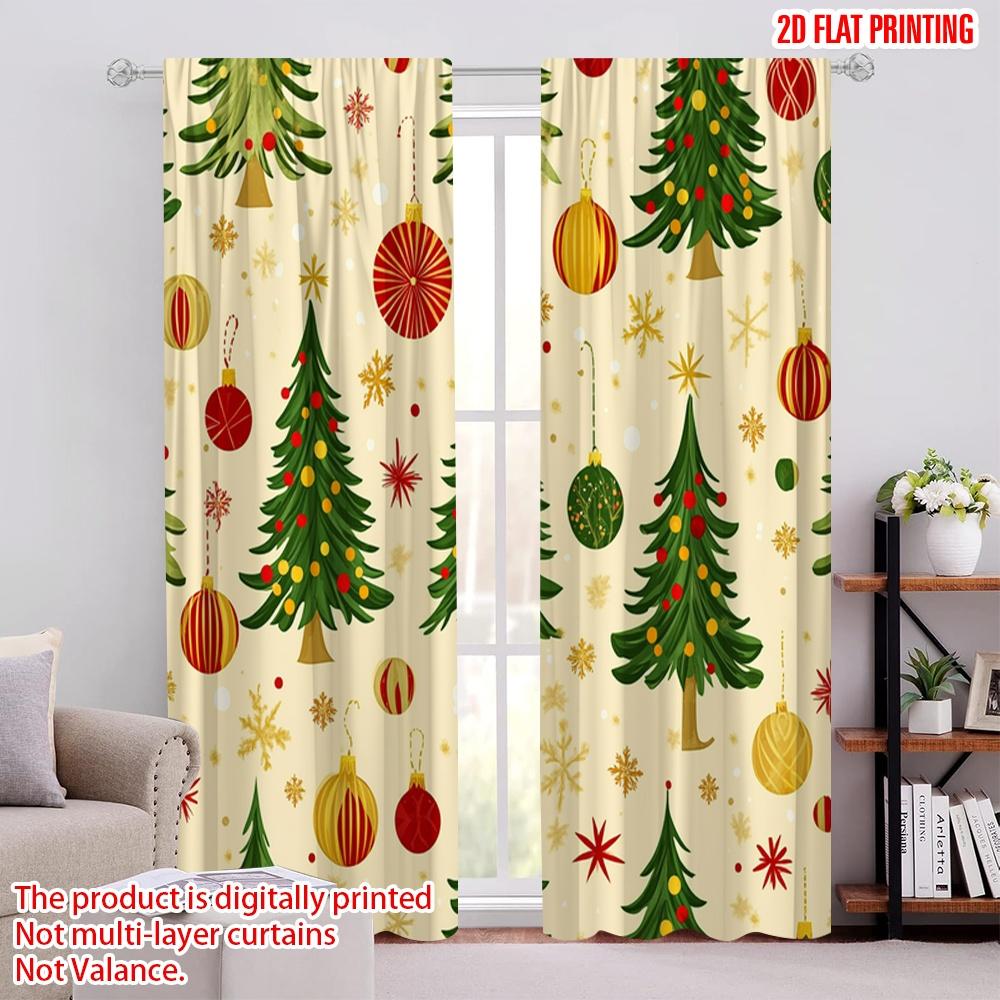 

2pcs,2D plane printing Popular Curtains Christmas Tree Baubles Festive (3) Polyester Fabric (without rod) Outdoor Decorations 52.50 × 116.00 cm 2 pcs