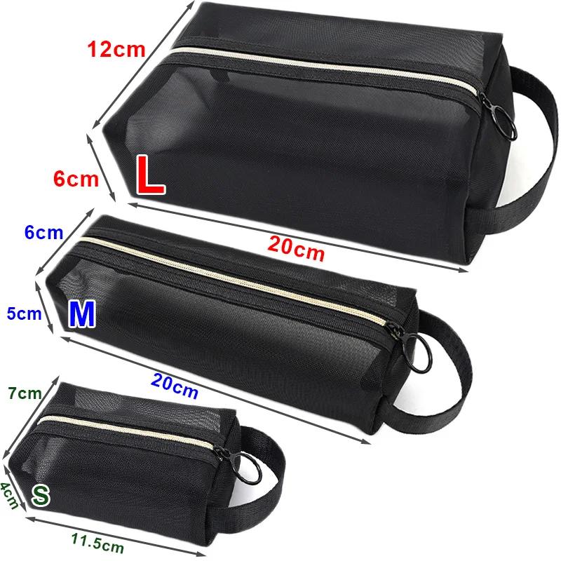 1/3 Stück Schwarze Netz-Kulturbeutel Kosmetiktaschen Herren Damen Einfarbig Klein Groß Reise Tragbar Make-up-Organizer Lippenstift-Aufbewahrungstasche
