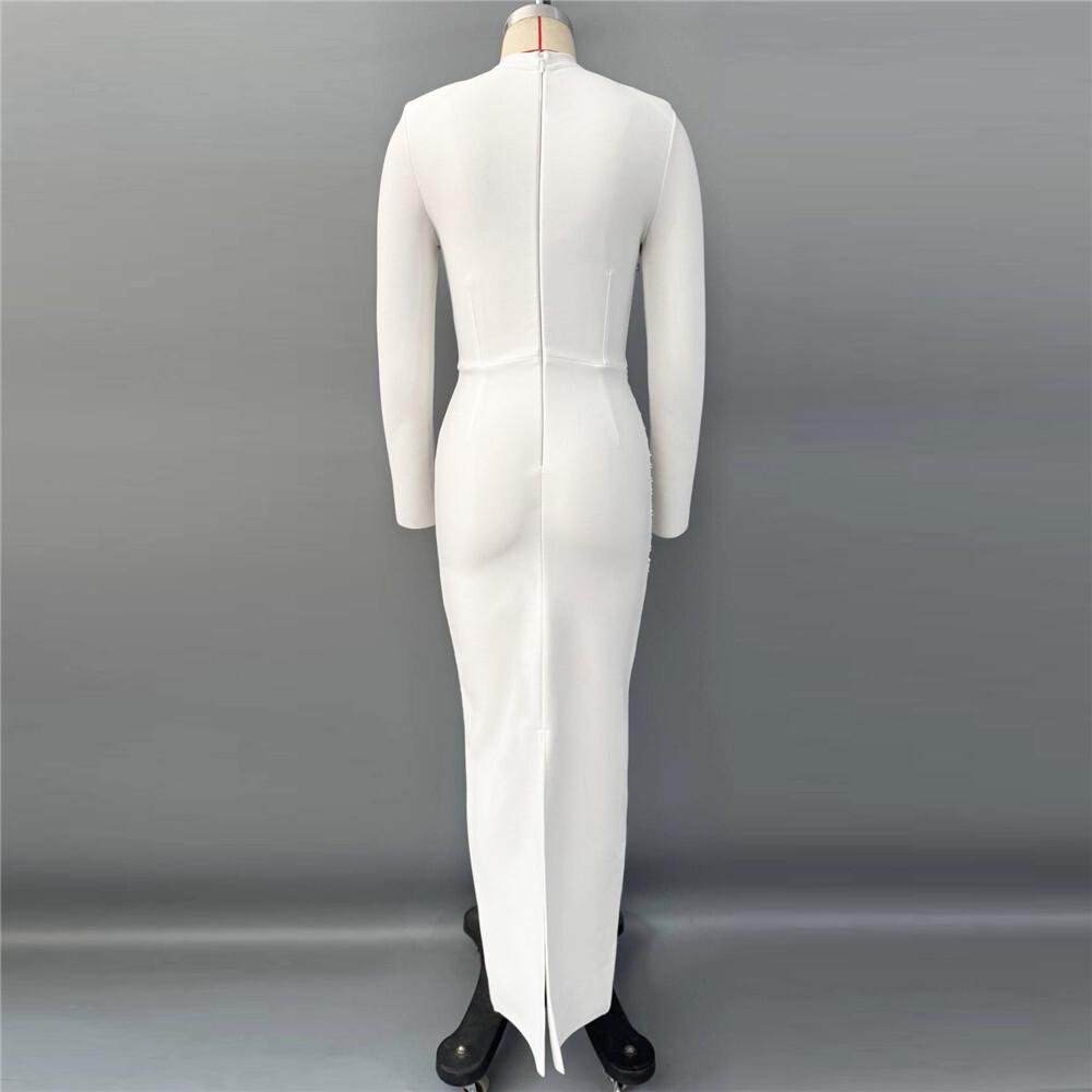 Elegant European & American Rhinestone Beaded Long-Sleeve Slim Fit Party Dress
