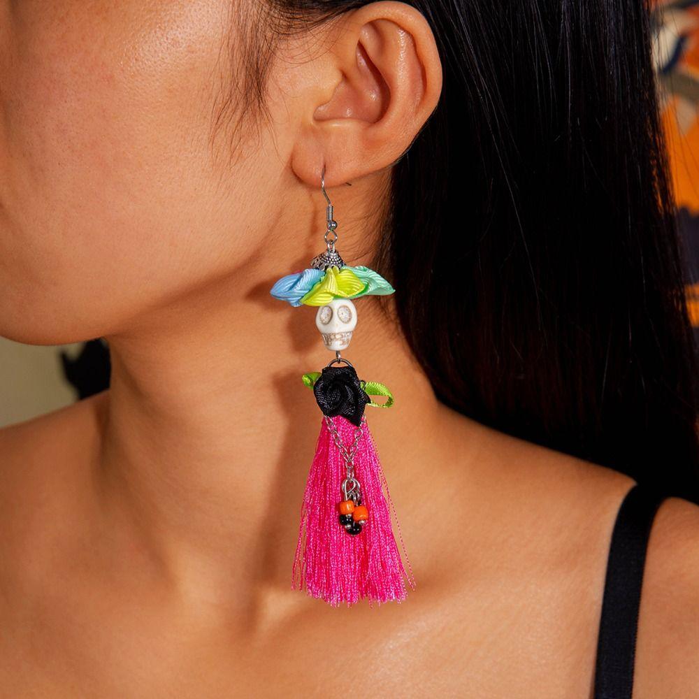 Colorful Halloween Earrings Tassel Ear Jewelry Accessories Creative Pumpkin Earrings  Hipster