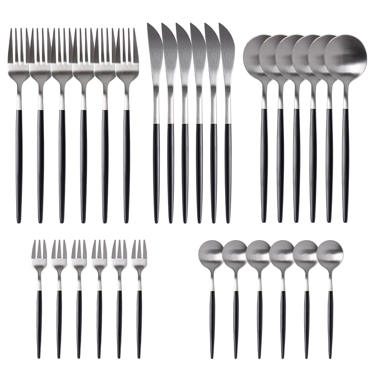 

Hive Mind Nordic Style 30-Piece Cutlery Assortment Set 6 People Spoon Fork Knife Restaurant Use Home Dishwasher Safe Wedding Gift Present (Black