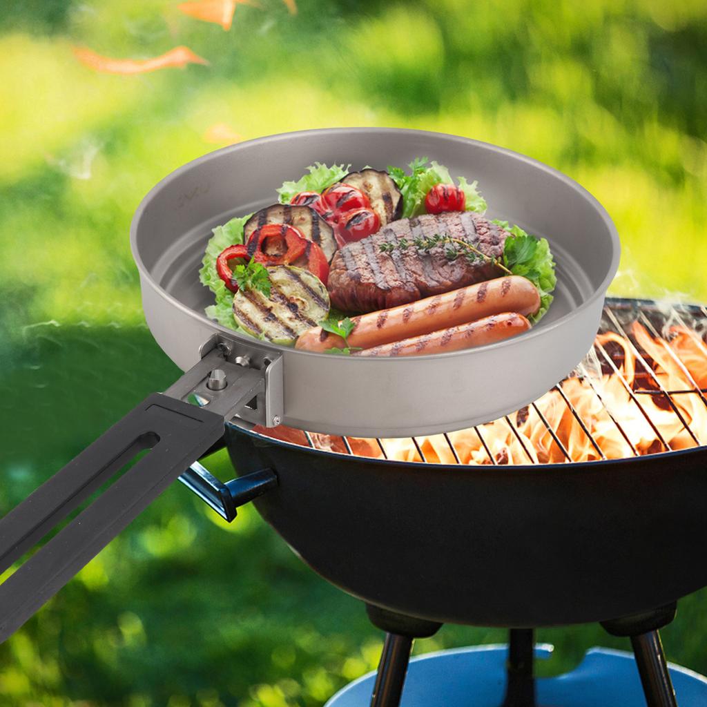 Lixada 1100ml Titanium Fry Pan Ultralight Grill Frying Pan with Folding Handle for Outdoor Cooking Camping Hiking