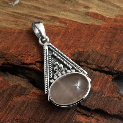 Ciondolo da donna in quarzo rosa con pietra preziosa in argento sterling 925, gioielleria raffinata