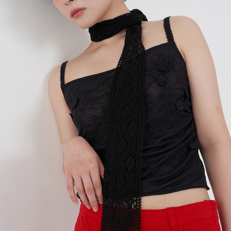 Geegee Crochet Cotton Scarf - Black